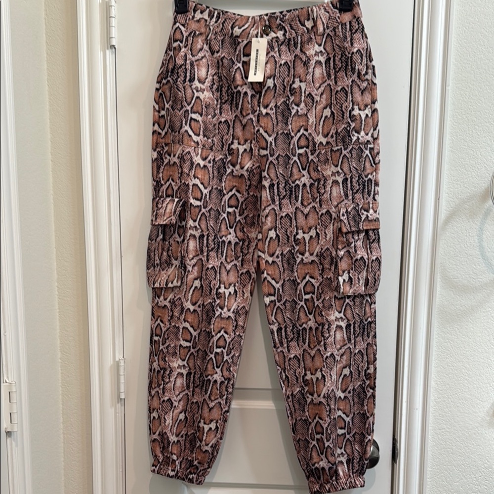 CBR Snake Print Cargo Pants in Tan and Black